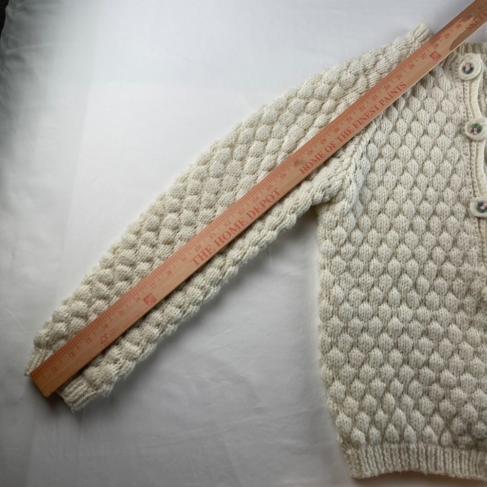 Cream Handmade Knit Bubble Stitch Cardigan Sweater Women's Medium - Picture 6 of 6